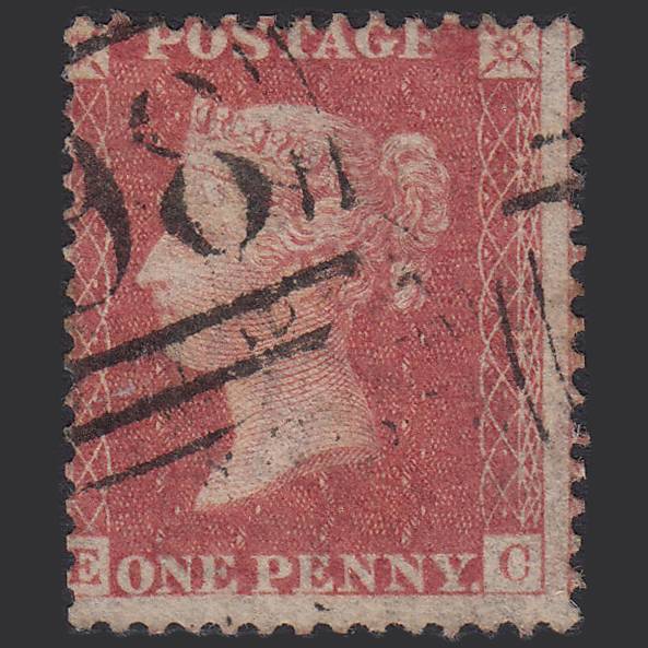 GB QV 1857 1d Rose-red (Plate 34) SG40-C10(1) EC GU Misperf