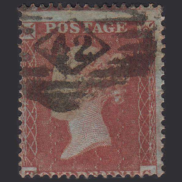 GB QV 1854 1d Red-brown SG17-C1(1) T? GU London IS 42 Misperf