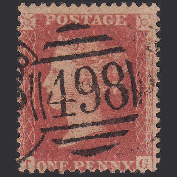 GB QV 1857 1d Rose-red (Plate 49) SG40-C10(1) TG GU Manchester 498 Spoon