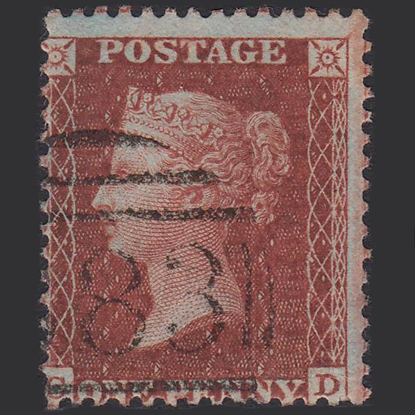 GB QV 1855 1d Deep Red-brown (Plate 5) SG24a-c3(2) CD FU Misperf