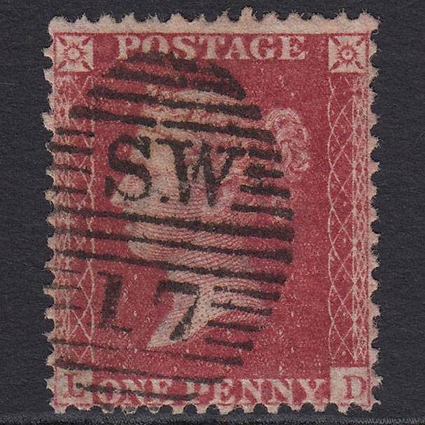 GB QV 1857 1d Rose-red (Plate 60) SG40-C10(1) LD FU London D&S SW17
