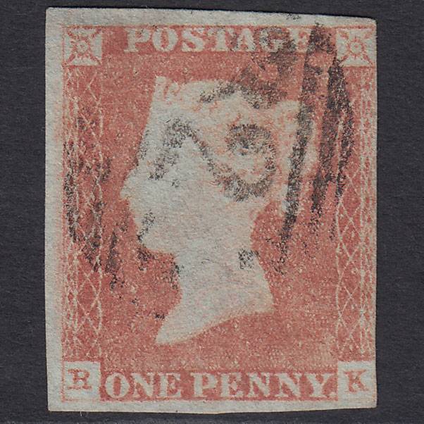 GB QV 1841 1d Pale Red-brown (Plate 77) SG9-B1(3) RK GU nr 4 Margins