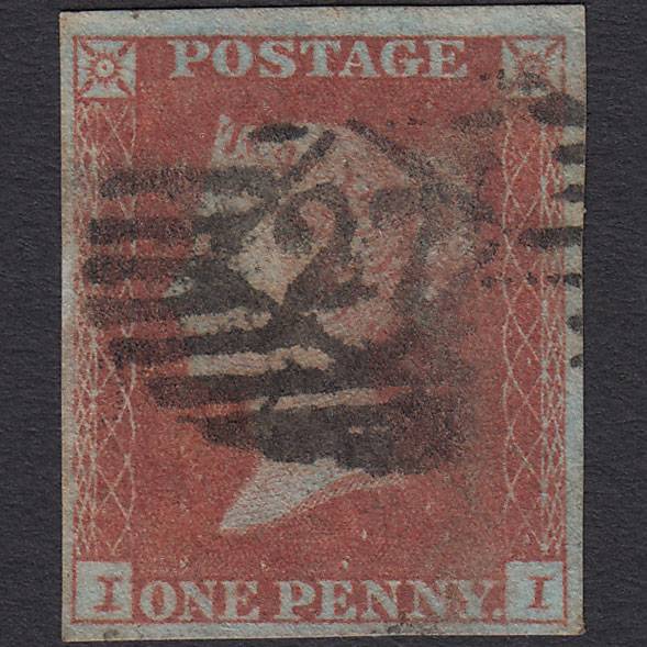GB QV 1841 1d Red-brown Pl 129 SG8-B2(1) II GU 4 Margins London IS 27