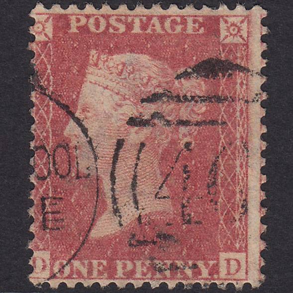 GB QV 1857 1d Rose-red (Plate 27) SG40-C10(1) DD FU Liverpool 466 Misperf