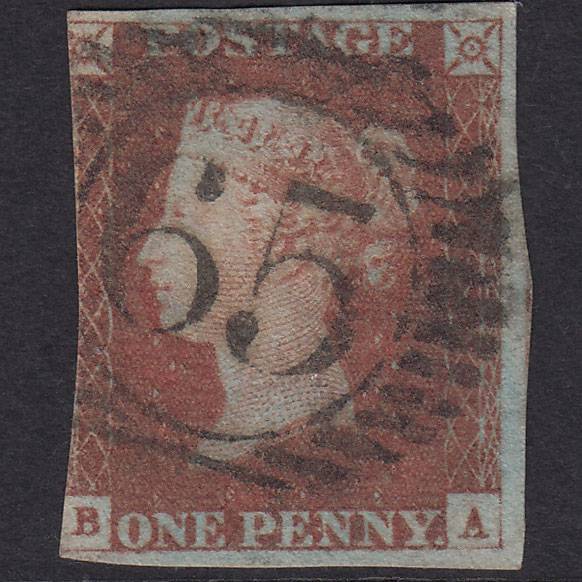 GB QV 1841 1d Red-Brown Plate 74 SG8-B1(1) BA GU 3 Margins London D&S 65