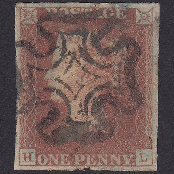 GB QV 1841 1d Red-Brown Penny Black Plate 5 SG7-A2 HL GU 4M Maltese Cross