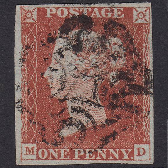 GB QV 1841 1d Red-Brown Plate 38 SG8-B1(1) MD FU 4 Margins Maltese Cross