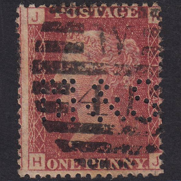 GB QV 1864 1d Pl 124 SG44-G1(2) HJ GU M&S Perfin London D&S W41 Cut