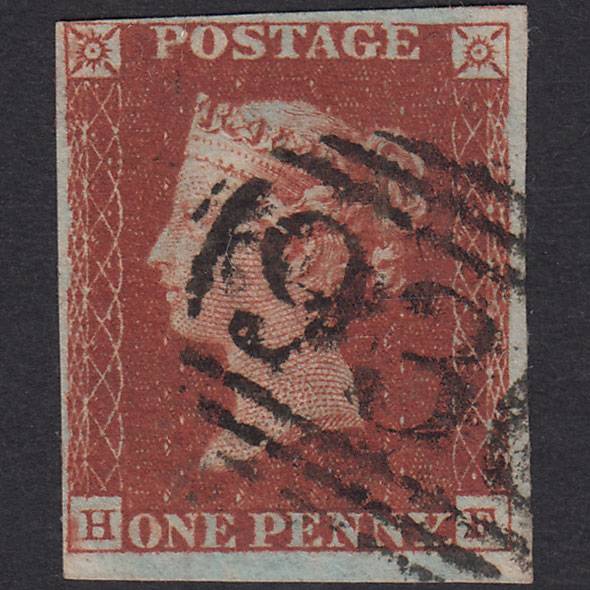 GB QV 1841 1d Deep Red-Brown Plate 53 SG10-B1(4) HF FU 4 Margins
