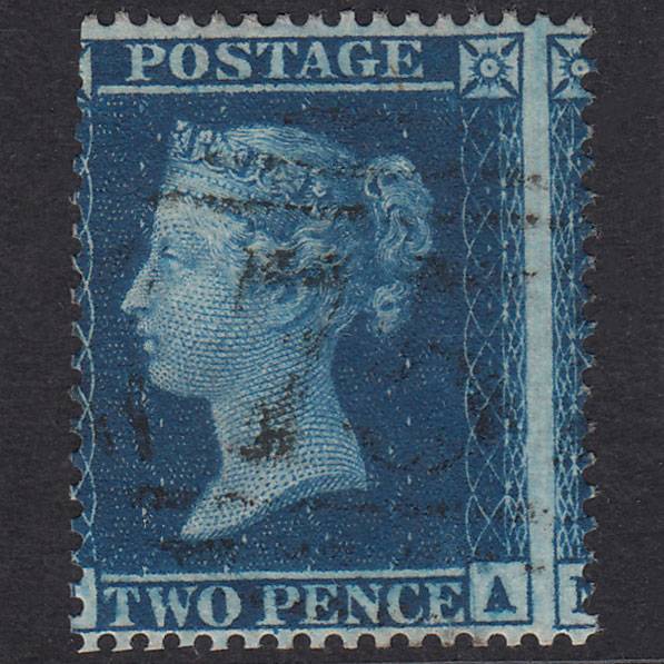 GB QV 1858 2d Blue Plate 6 SG36A-F8 NA FU Light Cancel Large Misperf