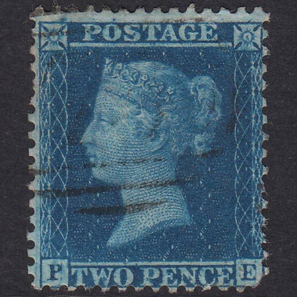 GB QV 1857 2d Blue Plate 6 SG35-F7 PE GU Light Cancel