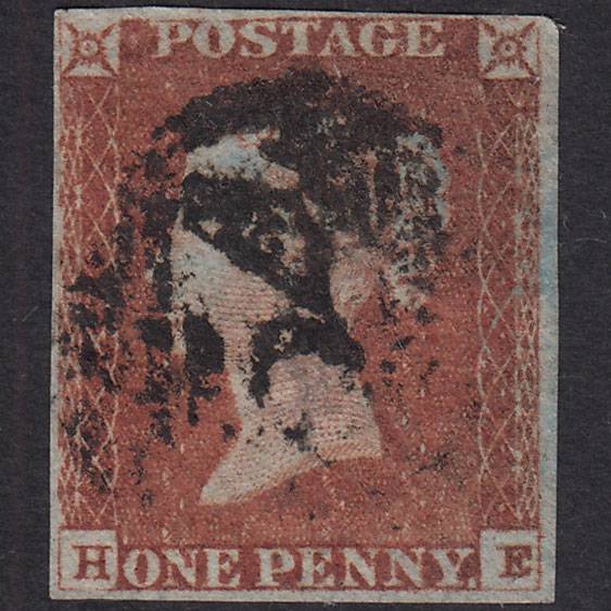 GB QV 1841 1d Red-Brown Plate 85 SG8-B1(1) HE GU 4 Margins Thin Paper