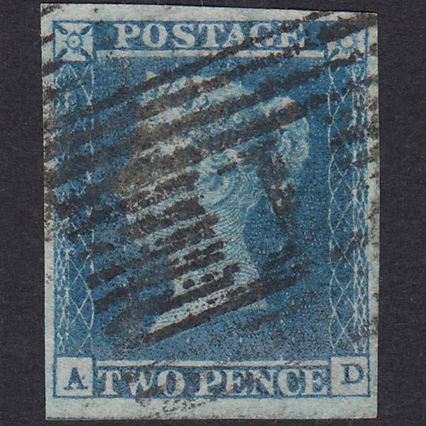 GB QV 1841 2d Blue Pl 4 SG14-E1(2) Constant Variety AD FU 4M Aberdeen 1