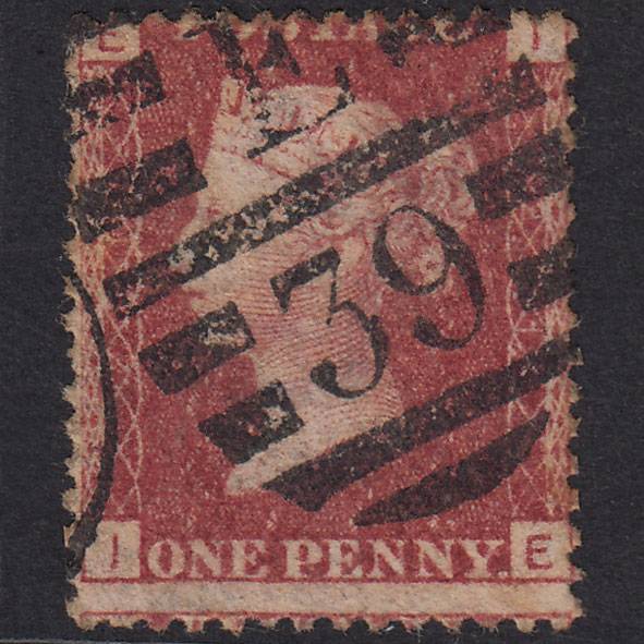 GB QV 1864 1d Lake-Red Plate 201 SG44-G1(2) IE GU London D&S E39 Misperf