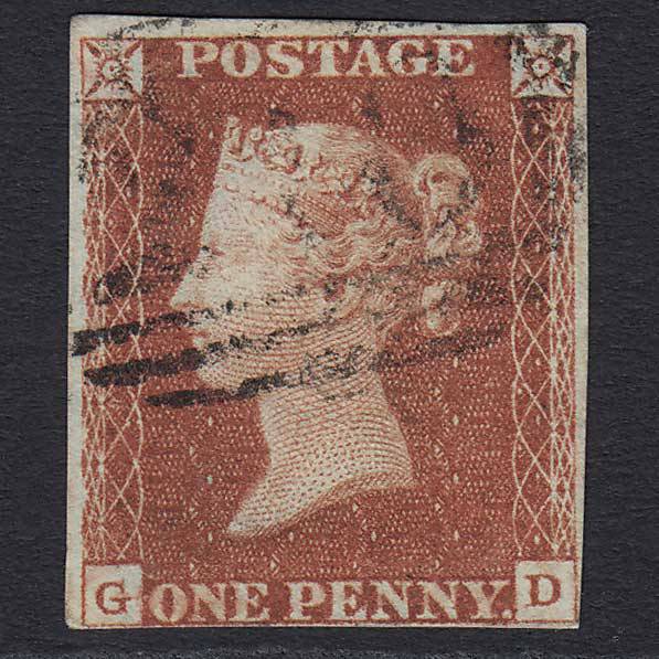 GB QV 1841 1d Deep Red-brown (Plate 69) (SG10) 'GD' FU 4 Margins