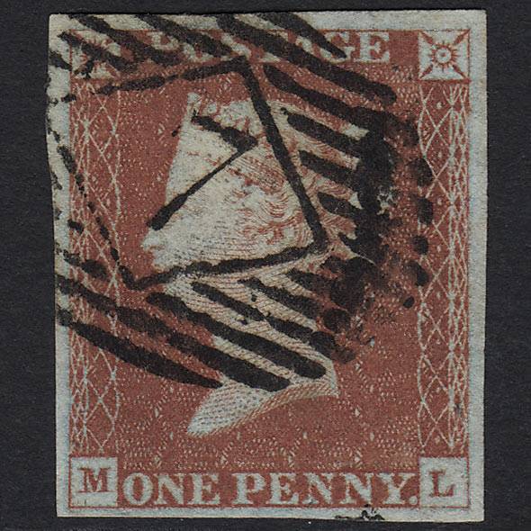 GB QV 1841 1d Red-brown (Plate 42) SG8-B1(1) ML FU London IS 7 4M Imperf