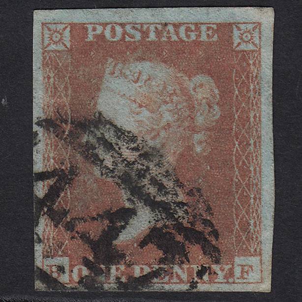 GB QV 1841 1d Very Blued (Plate 98) SG8a-B1(2) BF GU Leeds 447 4 Margins
