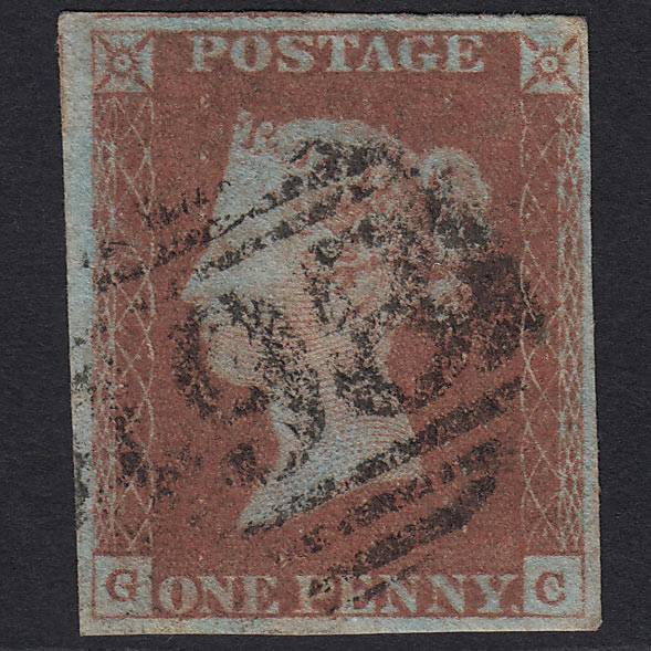 GB QV 1841 1d Red-brown Pl 75 SG8-B1(1) GC FU Manchester 498 4 Margins