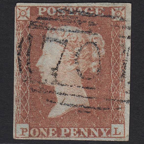 GB QV 1841 1d Red-brown Pl 100 SG8-B1(1) PL GU nr 4M Shepton Mallet 701
