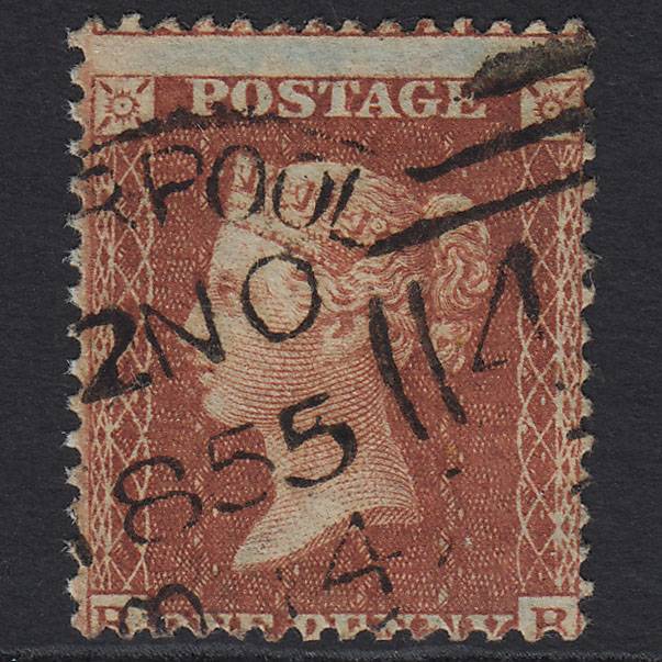 GB QV 1855 1d Red-brown (Plate 5) SGC6(1) BB VFU Liverpool 466 Spoon Misperf