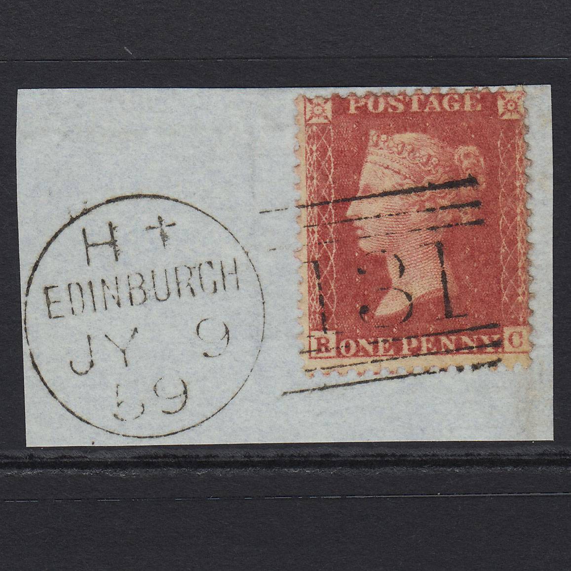 GB QV 1857 1d Rose-red (Plate 57) SG40-C10(1) RC VFU on Piece
