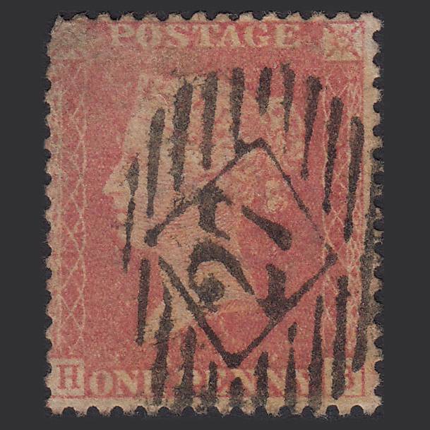 GB QV 1857 1d Pale Red Transitional (Plate 27) SGC9(3) HB GU London IS 27