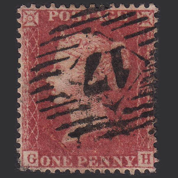 GB QV 1857 1d Deep Rose-red (Plate 46) SG41-C10(4) GH GU London IS 17