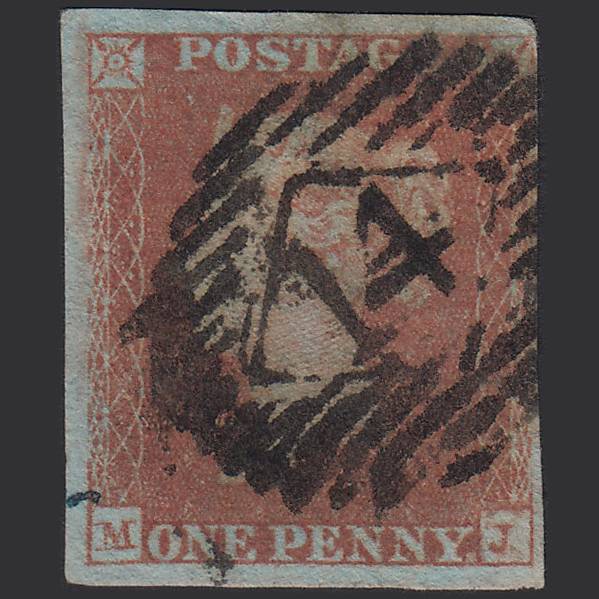GB QV 1841 1d Red-brown Pl 96 SG8-B1(1) Const Var MJ GU 4M London IS 14