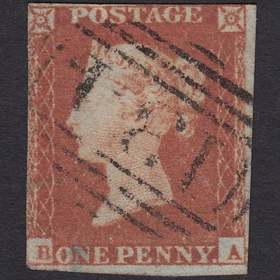 GB QV 1841 1d Red-brown (Plate 87) SG8-B1(1) BA GU 3 Margins Bristol 134