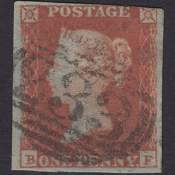 GB QV 1841 1d Red-brown Pl 95 SG8-B1(1) BF GU 3 Margins Darlington 233