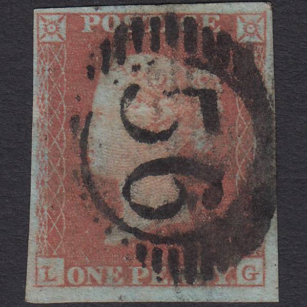 GB QV 1841 1d Red-brown Pl 102 SG8-B1(1) LG GU 4 Margins London D&S 56