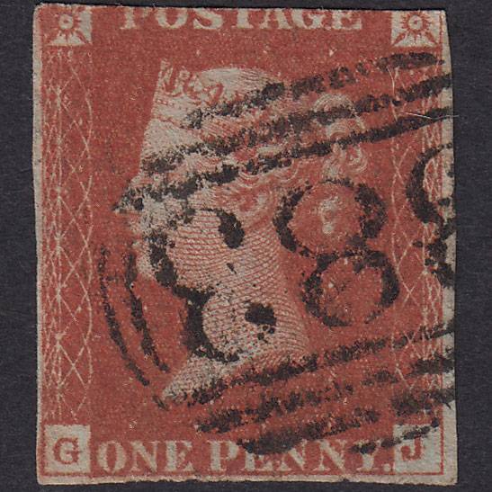 GB QV 1841 1d Deep Red-brown Pl 53 SG10-B1(4) GJ GU 3 Margins Hull 383