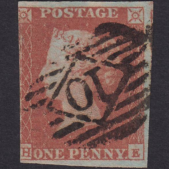 GB QV 1841 1d Red-brown (Plate 87) SG8-B1(1) HE FU 3 Margins London IS 10