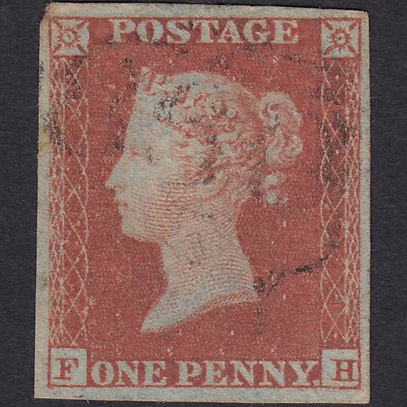 GB QV 1841 1d Red-brown Pl 151 SG8-B2(1) FH GU 4 Margins Light Cancel
