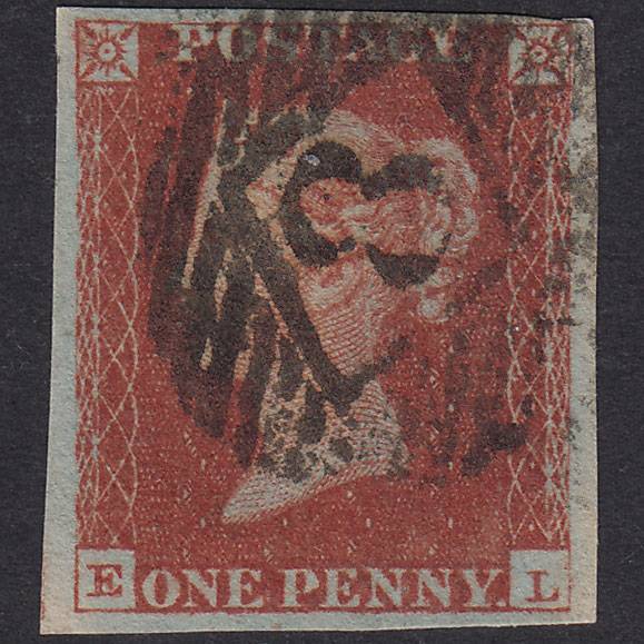 GB QV 1841 1d Red-Brown Plate 53 SG8-B1(1) EL GU 4 Margins London Is 8