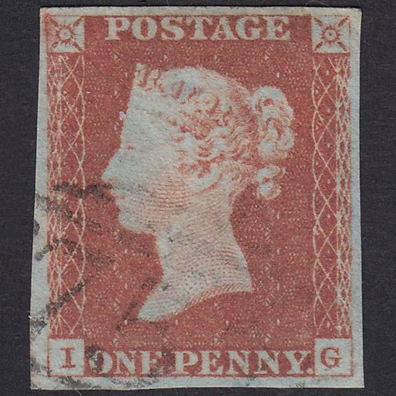 GB QV 1841 1d Red-Brown Plate 72 SG8-B1(1) IG FU 4 Margins Light Cancel
