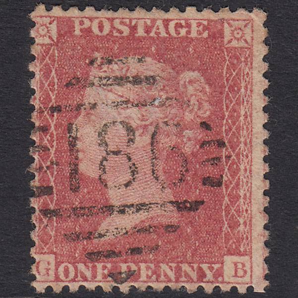 GB QV 1857 1d Rose-Red Plate 56 SG40-C10(1) GB GU Dublin 186
