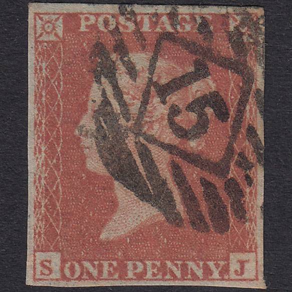 GB QV 1841 1d Red-Brown Plate 166 SG8-B2(1) SJ FU 4 Margins London IS 15