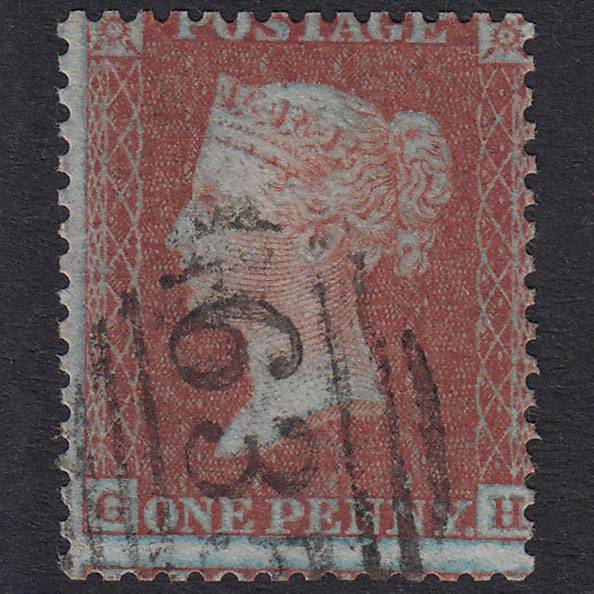 GB QV 1855 1d Red-Brown Plate 11 SGC6(1) Framed Reverse GH GU Reading 635