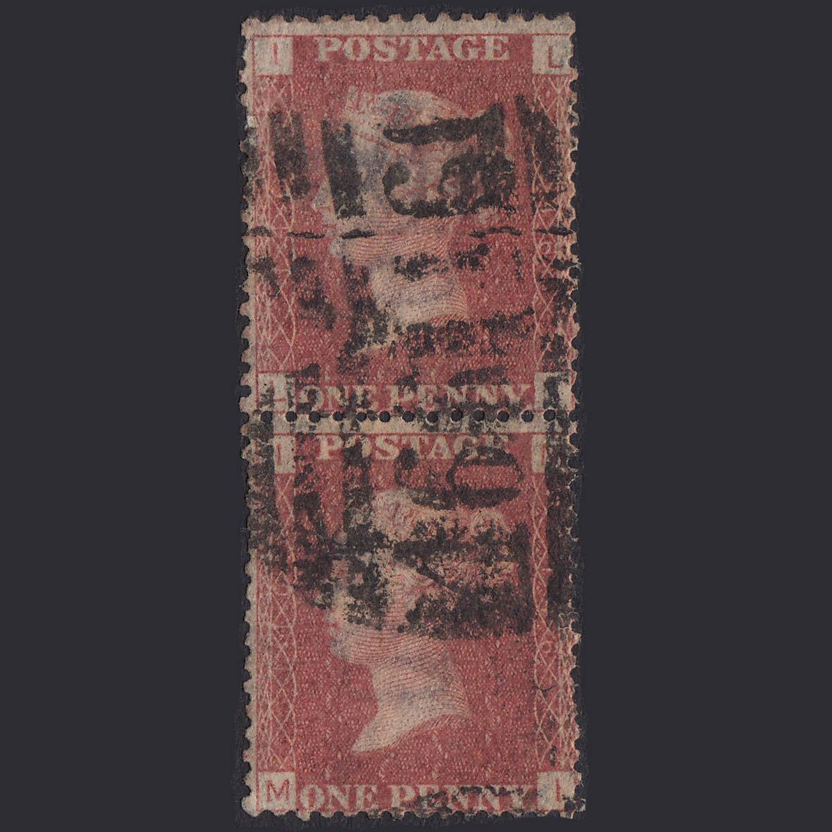 GB QV 1864 1d Lake-Red Plate 146 SG44-G1(2) LI-MI GU Pair Liverpool 466
