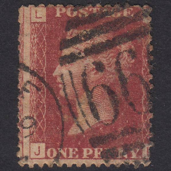 GB QV 1864 1d Lake-Red Plate 204 SG44-G1(2) JL GU Ryde Iow 666 Misperf