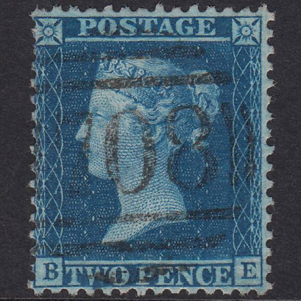 GB QV 1857 2d Blue Plate 6 SG35-F7 BE FU Shrewsbury 708 Well Centred