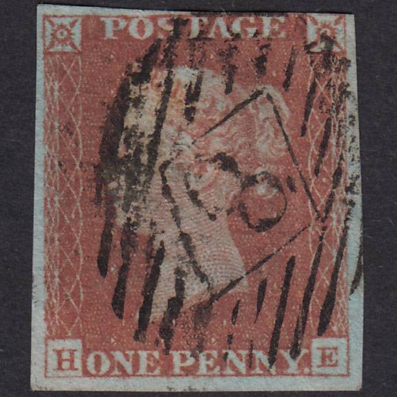 GB QV 1841 1d Red-Brown Plate 71 SG8-B1(1) HE GU Nr 4 Margins London IS 8