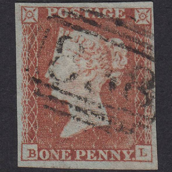 GB QV 1841 1d Red-Brown Plate 124 SG8-B1(1) BL FU 4 Margins
