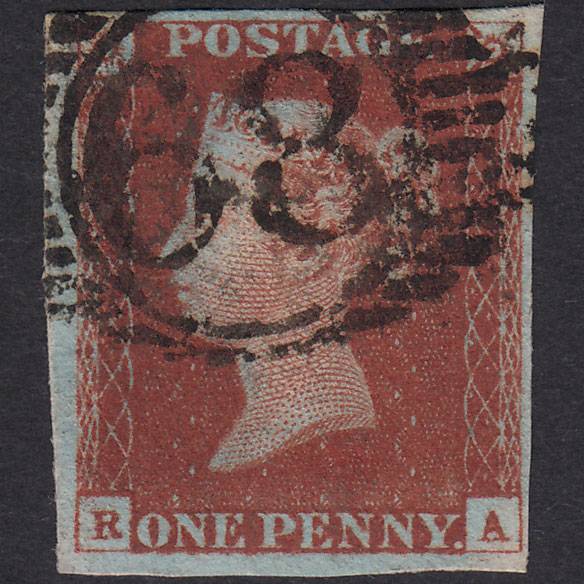 GB QV 1841 1d Deep Red-Brown Plate 53 SG10-B1(4) RA FU 4M London IS 68