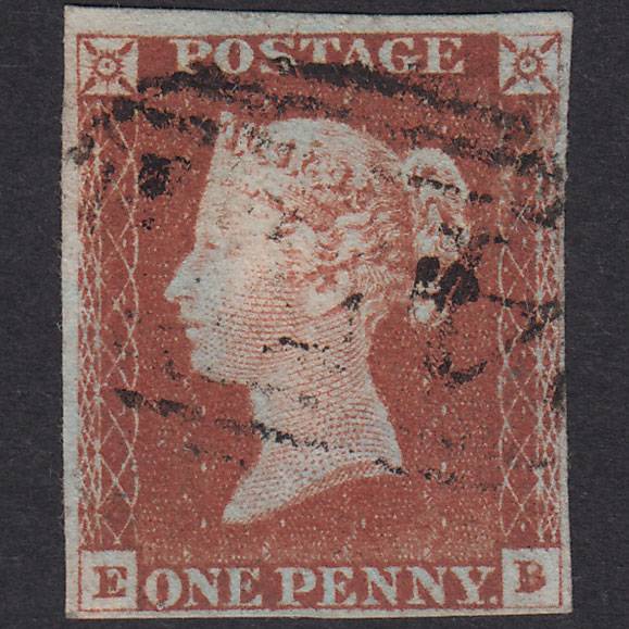 GB QV 1841 1d Red-Brown Plate 66 SG8-B1(1) EB FU 4 Margins Light Cancel