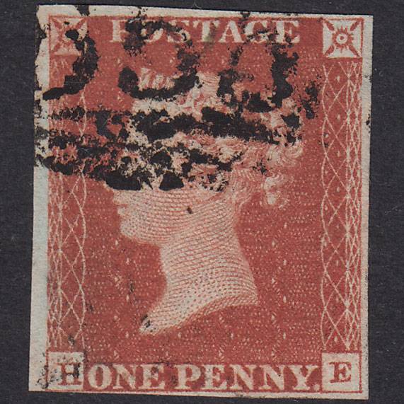 GB QV 1841 1d Red-Brown Plate 70 SG8-B1(1) HE GU Nr 4 Margins