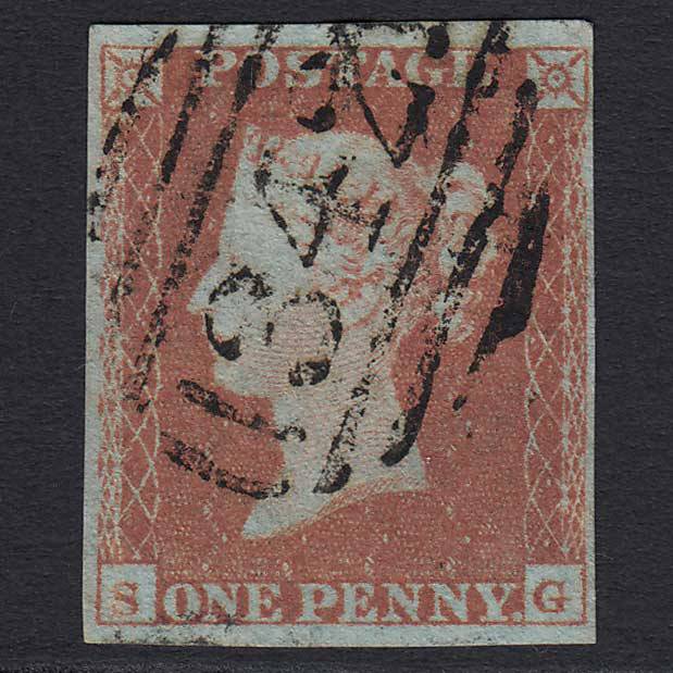 GB QV 1841 1d Red-brown Pl 102 (SG8) 'SG' FU Hastings (342) 4M Imperf