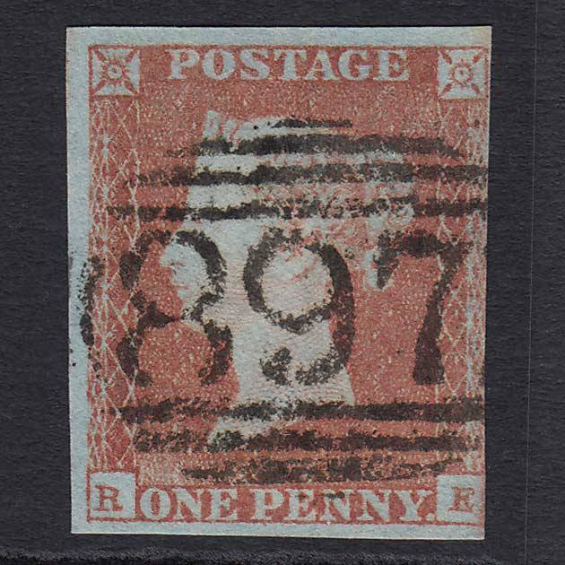 GB QV 1841 1d Pale Red-brown (Plate 92) (SG9) 'RE' FU Wisbech 897 nr 4M