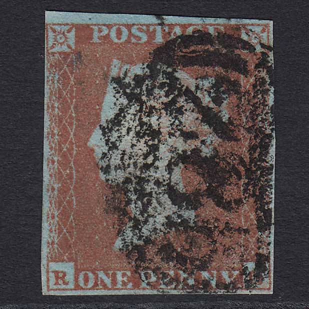 GB QV 1841 1d Red-brown (SG8) GU Exeter (285) 4 Margins